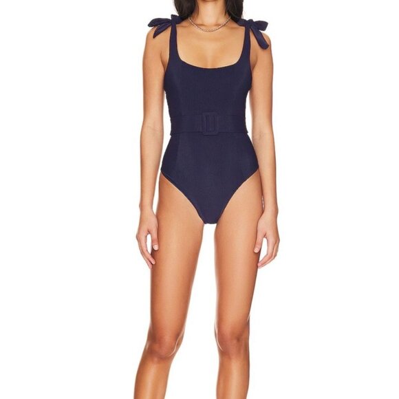 Beach Riot Sz S Swimsuit Sydney Ribbed Belted Blue One Piece Missing Belt New - Picture 4 of 6